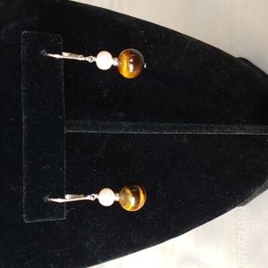NWOT Ross-Simons 925 tiger's eye and pearl earrings